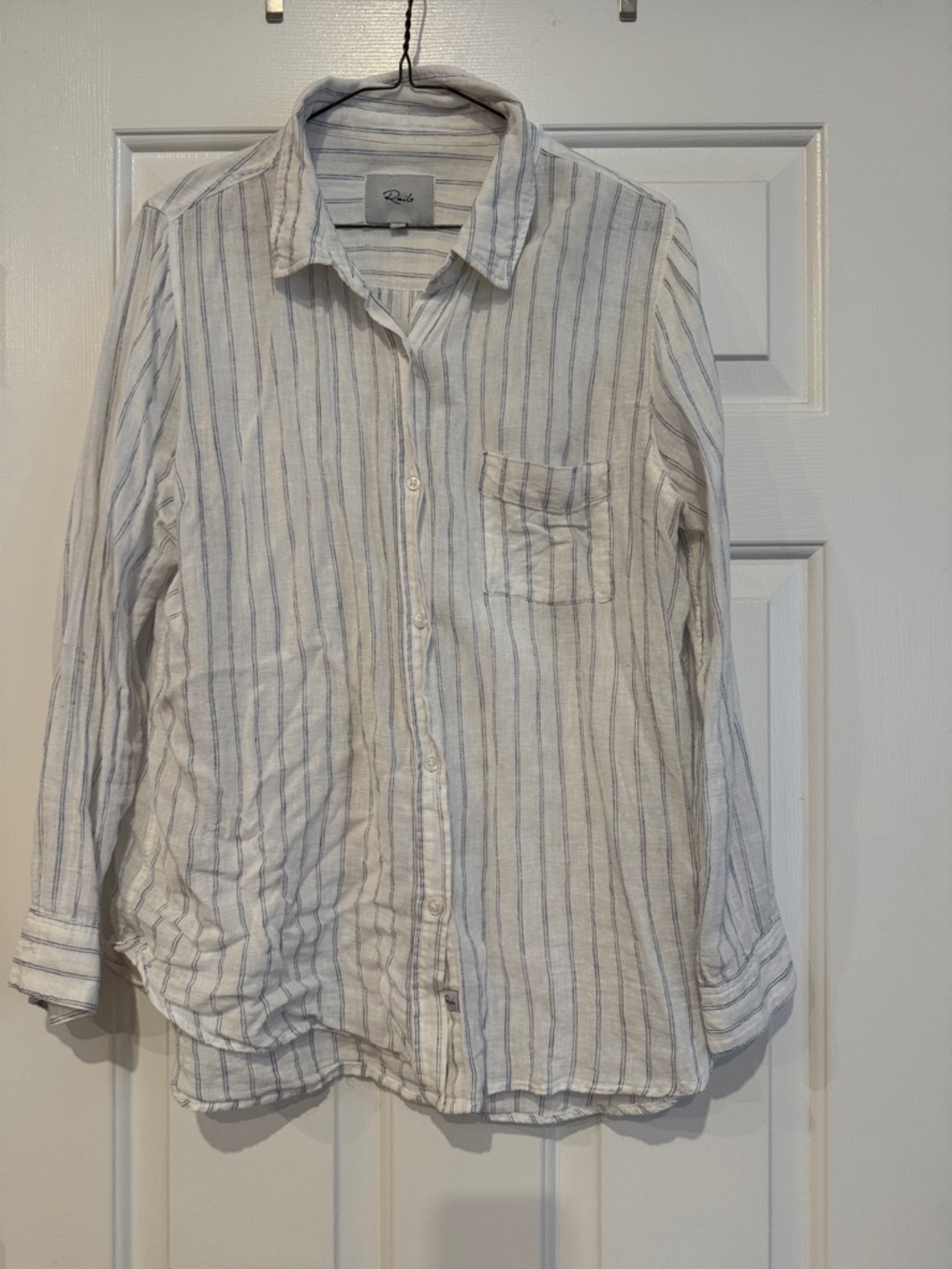 Rails White Button-Up Shirt with Light Blue Stripes